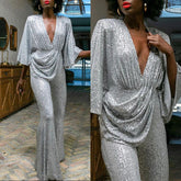Festive Flair – Schlaghose mit Pailletten und hohem Bund – Silber